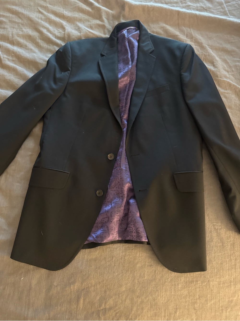 Men's Black Blazer with Purple Paisley Lining and Pants Set